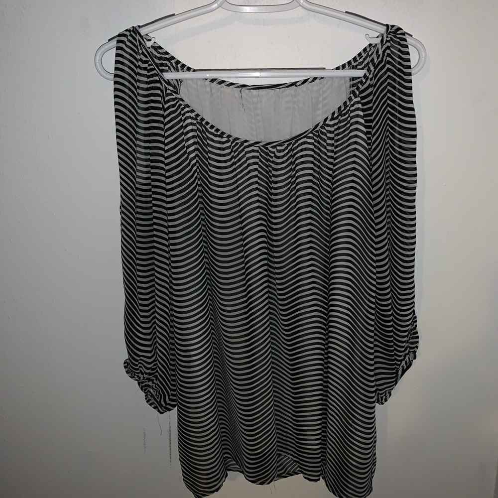 Black and white striped blouse sz L